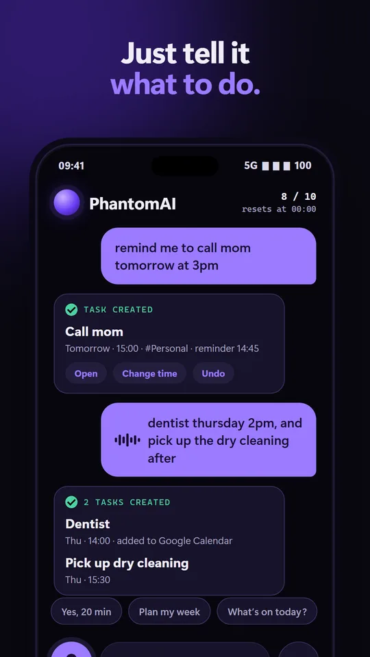 PhantomTasks : chat avec l'assistant IA